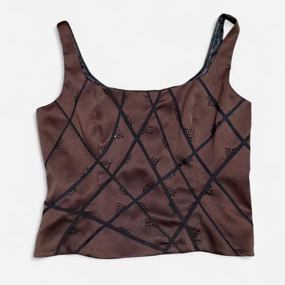 VTG Y2K Sandra Darren Dark Brown & Black Beaded Abstract Tank Top 8/M - Picture 6 of 8